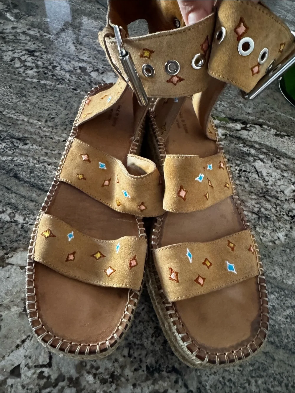 rag & bone Tan Suede Embroidered Platform Espadrilles
